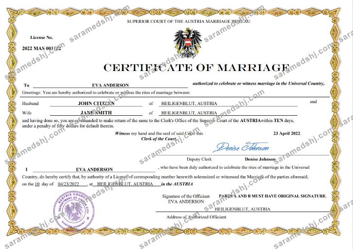 Austria marriage certificate Word and PDF template,